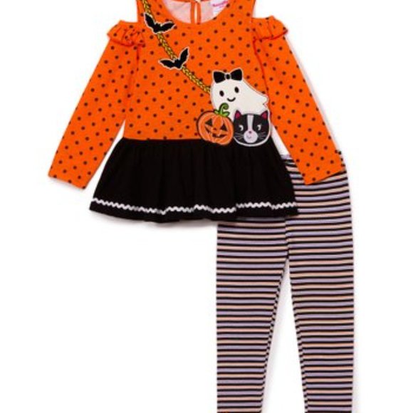 NWT 🎃Orange Polka Dot Ghost Tunic & leggings - 2T - Picture 1 of 2